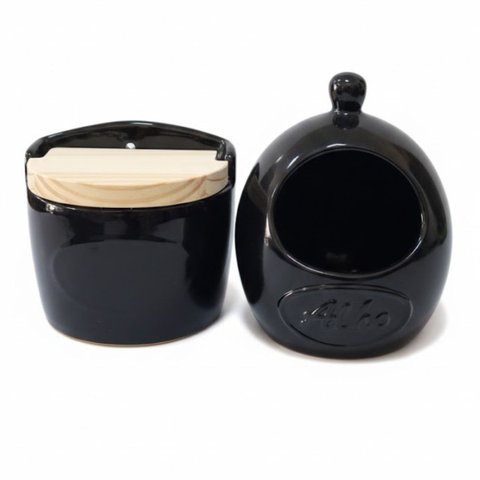 Saleiro 500g + Porta Alho em Cerâmica Premium:preto