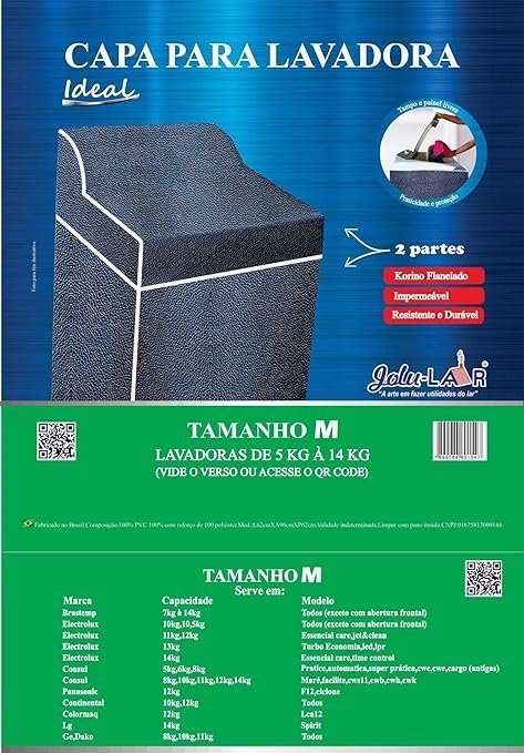 Capa para Máquina de Lavar Roupas - Tampa - Flanelada - 02 Partes - Todos Tamanhos e Marcas Electrol - 3