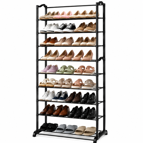 Sapateira Vertical para 30 Pares com 10 Prateleiras Estrutura em Metal e Plástico, Ideal para Entrad