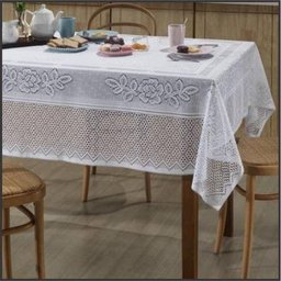 Toalha de Mesa Retangular Branca 04 Lugares Renda Flores - 5