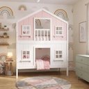 Ver imagem 1 de Beliche Casinha Dos Sonhos com Fechamento Inferior Madeira Maciça Rosa e Branco Housin