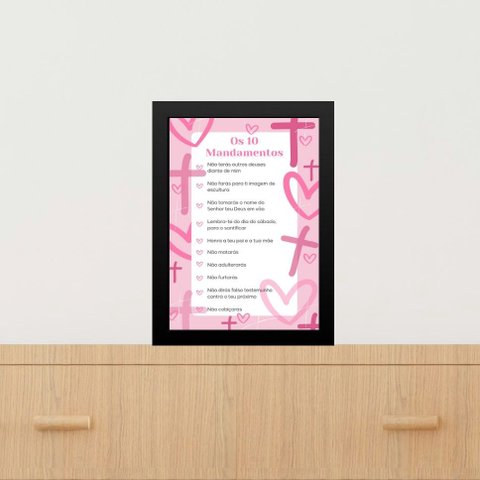 Quadro Decorativo Os 10 Mandamentos - Rosa 33x24cm - com Vidro:moldura Branca