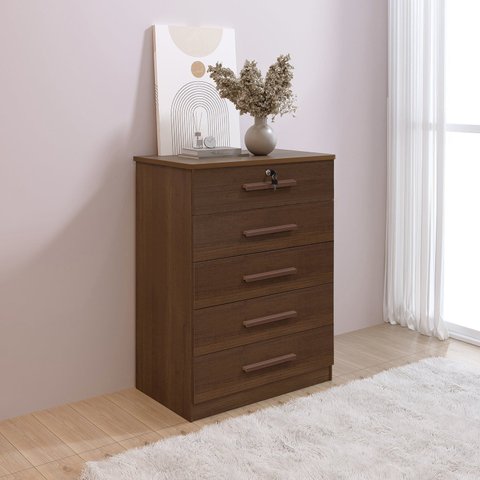 Cômoda 5 Gavetas com Chave MDF Rio Marrom/Castanho