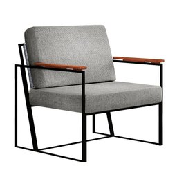 Poltrona Roma Linho com Ratan Bm Tubulares Cinza - 1