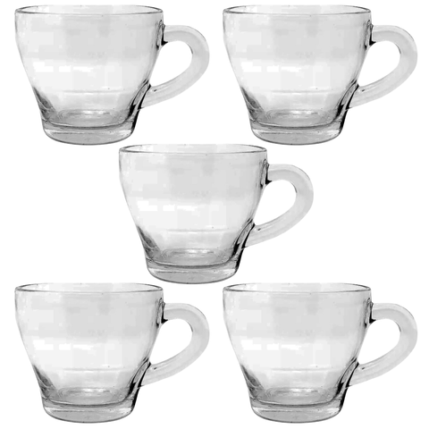Jogo C/ 5 Xicaras de Vidro Transparente P/ Café Lisa 70ml