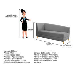 Recamier Valéria 160cm Lado Esquerdo de Quem Senta Sala de Estar Corano Cinza - Incasa Decor - 7