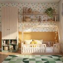 Ver imagem 1 de Quarto Montessori Cama Telhado Giulia e Guarda-Roupa Curió Casatema MadeiraOriginals Natural/Verde