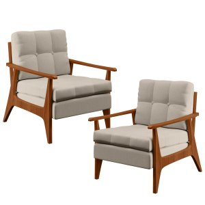 Kit 2 Poltronas Decorativas para Sala de Estar Encosto Ripado Emília B04 Linho Cru - Lyam Decor