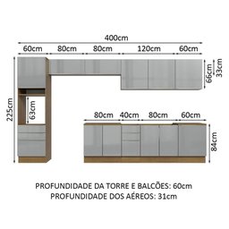 Armário De Cozinha Completa 400Cm Rustic/Cinza - 9