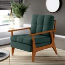 Ver imagem 1 de Poltrona Decorativa para Sala de Estar Encosto Ripado Emília B04 Linho Verde Musgo - Lyam Decor