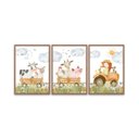 Ver imagem 3 de Kit 3 Quadros Animais Fazendinha Trator Quarto Menina Infantil