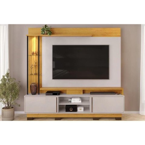 Estante P- Sala até 70 Polegadas Martino C- Prateleira Nichos e Pés 200x190cm Cedro-bali - Dj Mó