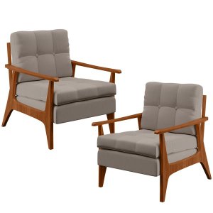Kit 2 Poltronas Decorativas para Sala de Estar Encosto Ripado Emília B04 Linho Bege - Lyam Decor
