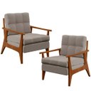 Ver imagem 1 de Kit 2 Poltronas Decorativas para Sala de Estar Encosto Ripado Emília B04 Linho Bege - Lyam Decor