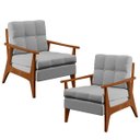 Ver imagem 1 de Kit 2 Poltronas Decorativas para Sala de Estar Encosto Ripado Emília B04 Linho Cinza - Lyam Decor