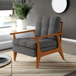 Kit 2 Poltronas Decorativas Sala Estar Encosto Ripado Emília B04 Linho Cinza Escuro - Lyam Decor - 2