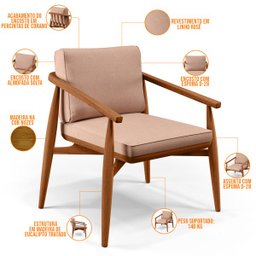 Poltrona Decorativa Sala de Estar com Cintas de Corano Lavínia B04 Linho Rosê - Lyam Decor - 6 Poltrona Decorativa Sala de Estar com Cintas de Corano Lavínia B04 Linho Rosê - Lyam Decor - 6