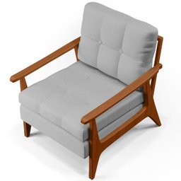 Poltrona Decorativa para Sala de Estar Encosto Ripado Emília B04 Linho Cinza - Lyam Decor - 6