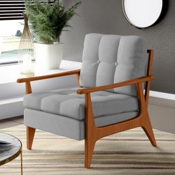 Poltrona Decorativa para Sala de Estar Encosto Ripado Emília B04 Linho Cinza - Lyam Decor - 2
