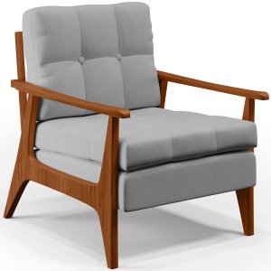 Poltrona Decorativa para Sala de Estar Encosto Ripado Emília B04 Linho Cinza - Lyam Decor