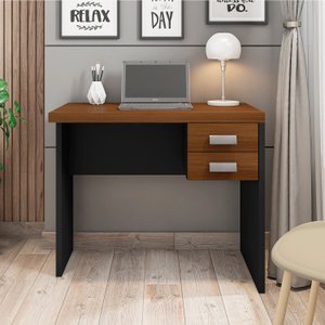 Mesa Estudos Moderna Mdp Escrivaninha C/ 2 Gavetas:nogueira-preto