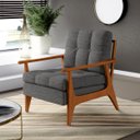 Ver imagem 1 de Poltrona Decorativa para Sala de Estar Encosto Ripado Emília B04 Linho Cinza Escuro - Lyam Decor
