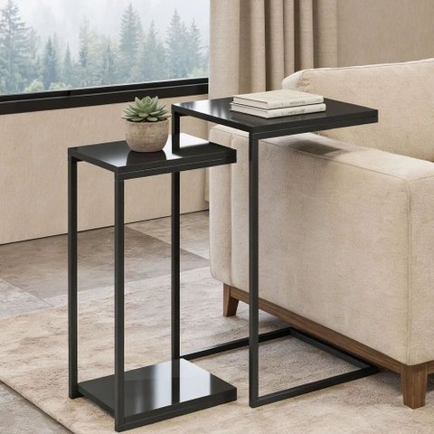 Kit Mesas Laterais Decorativas Industrial D01 Design Preto - Lyam Decor