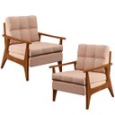 Ver imagem 1 de Kit 2 Poltronas Decorativas para Sala de Estar Encosto Ripado Emília B04 Linho Rosê - Lyam Decor
