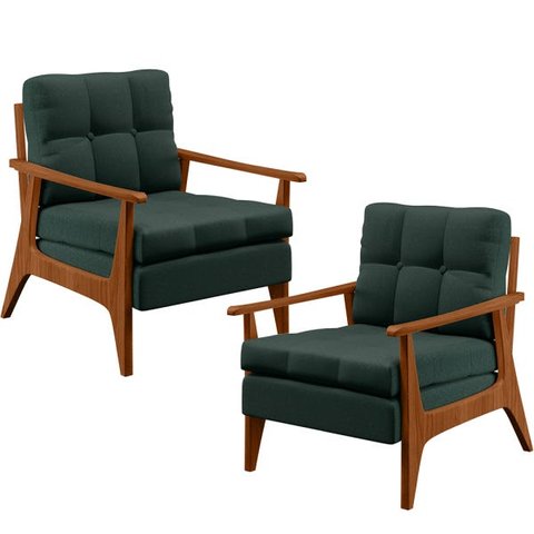 Kit 2 Poltronas Decorativas para Sala de Estar Encosto Ripado Emília B04 Linho Verde Musgo - Lyam