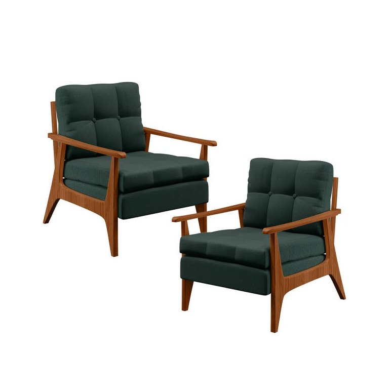 Kit 2 Poltronas Decorativas para Sala de Estar Encosto Ripado Emília B04 Linho Verde Musgo - Lyam