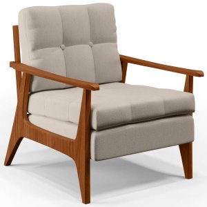 Poltrona Decorativa para Sala de Estar Encosto Ripado Emília B04 Linho Cru - Lyam Decor