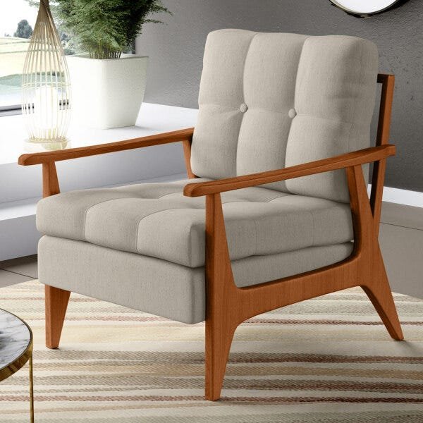 Poltrona Decorativa para Sala de Estar Encosto Ripado Emília B04 Linho Cru - Lyam Decor - 2