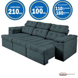 Sofá Italia 2.10M Retrátil e Reclinável Suede Cinza - 2