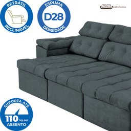 Sofá Italia 2.10M Retrátil e Reclinável Suede Cinza - 3