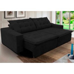 Sofá Amazonas 2,20M Retrátil com Molas Preto- Ws