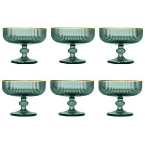 Jogo de 6 Taças para Sobremesa em Cristal Verde com Borda Dourada 310ml