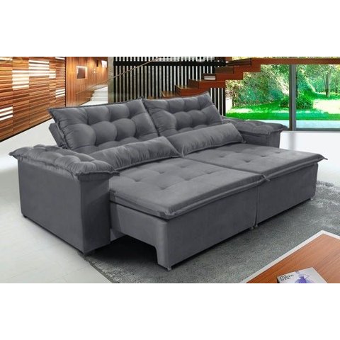 Sofá Veneza 2,00m Retrátil com Molas Cinza