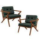 Ver imagem 1 de Kit 2 Poltronas Decorativas Sala de Estar com Cintas de Corano Laís B04 Linho Verde Musgo - Lyam