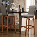 Ver imagem 2 de Kit 2 Banquetas Altas para Cozinha Sala de Jantar Fixa Zoe B04 Linho Bege - Lyam Decor