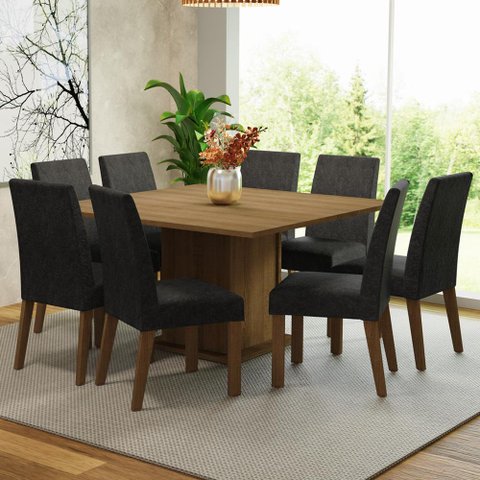 Conjunto Sala de Jantar Mesa Tampo de Madeira 8 Cadeiras Rustic/oxford Doris Madesa