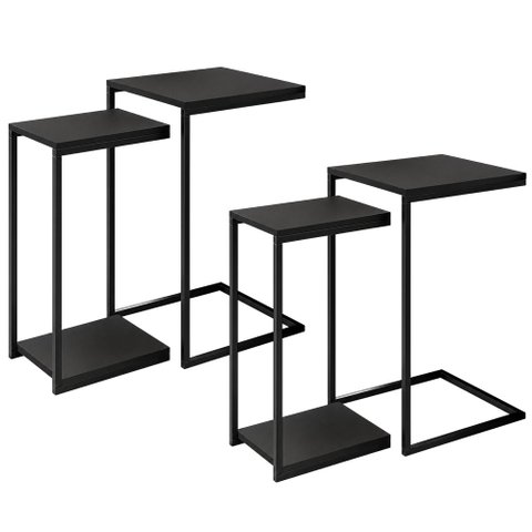 02 Conjuntos de Mesas Laterais Decorativas Industrial D01 Design Preto - Lyam Decor