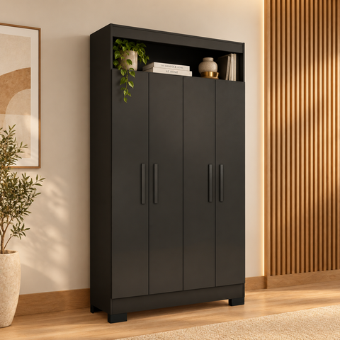 Armário Multiuso NT4040 90cm 4 Portas 4 Prateleiras Preto - Notável Móveis