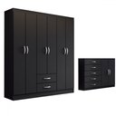 Ver imagem 3 de Guarda-roupa Casal Helena 6 Portas 2 Gavetas com Cômoda 2 Portas 5 Gavetas Preto - Panorama Móveis