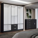 Ver imagem 5 de Guarda-roupa Casal Helena 6 Portas 2 Gavetas com Cômoda 2 Portas 5 Gavetas Preto - Panorama Móveis