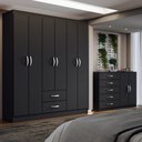 Ver imagem 1 de Guarda-roupa Casal Helena 6 Portas 2 Gavetas com Cômoda 2 Portas 5 Gavetas Preto - Panorama Móveis