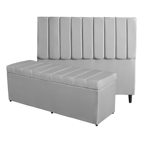 Kit de Quarto Roma Cabeceira de Cama Box e Calçadeira Baú Casal 140 Cm Suede Prata do Lar Móveis