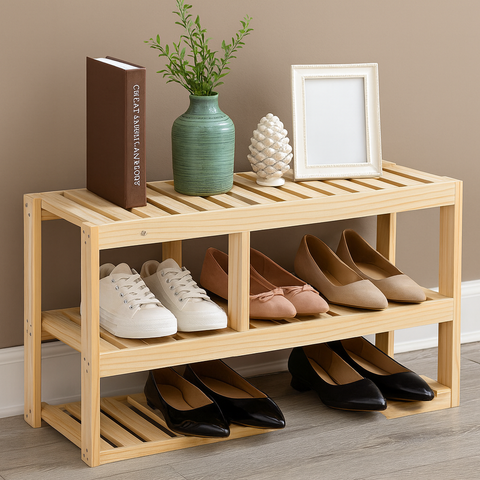 Sapateira Prateleira de Madeira Maciça com Banco Resistente