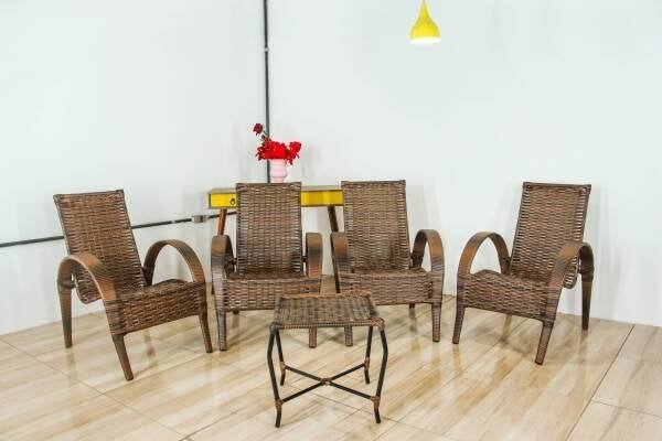 4 Cadeiras de área com mesa de Centro Napoli para Edícula, Jardim, Ferro e Fibra Trama Fechada 19 - 4