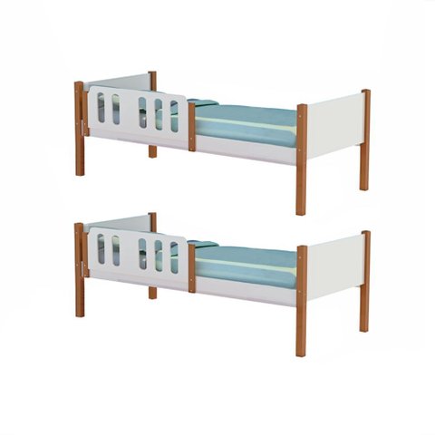 Kit 2 Camas Solteiro Ônix Divaloto para Quarto Infantil com Design Funcional Premium - Branco/nature