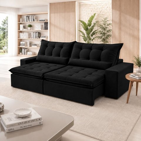 Sofá Montebello Retrátil e Reclinável 250m - Preto
